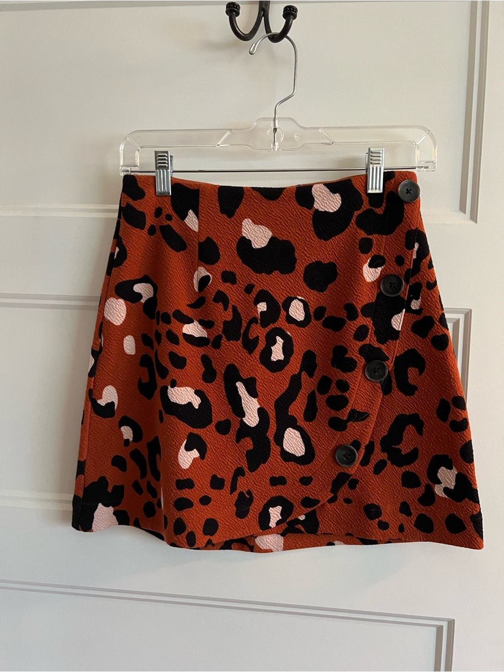 Leopard Print Button-Front Mini Skirt - Rust Black XXS Maeve anthropologie